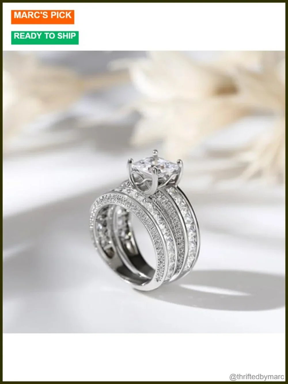 Sterling Silver Princess Cut Bridal Set Engagement Wedding Rings Cubic Zirconia